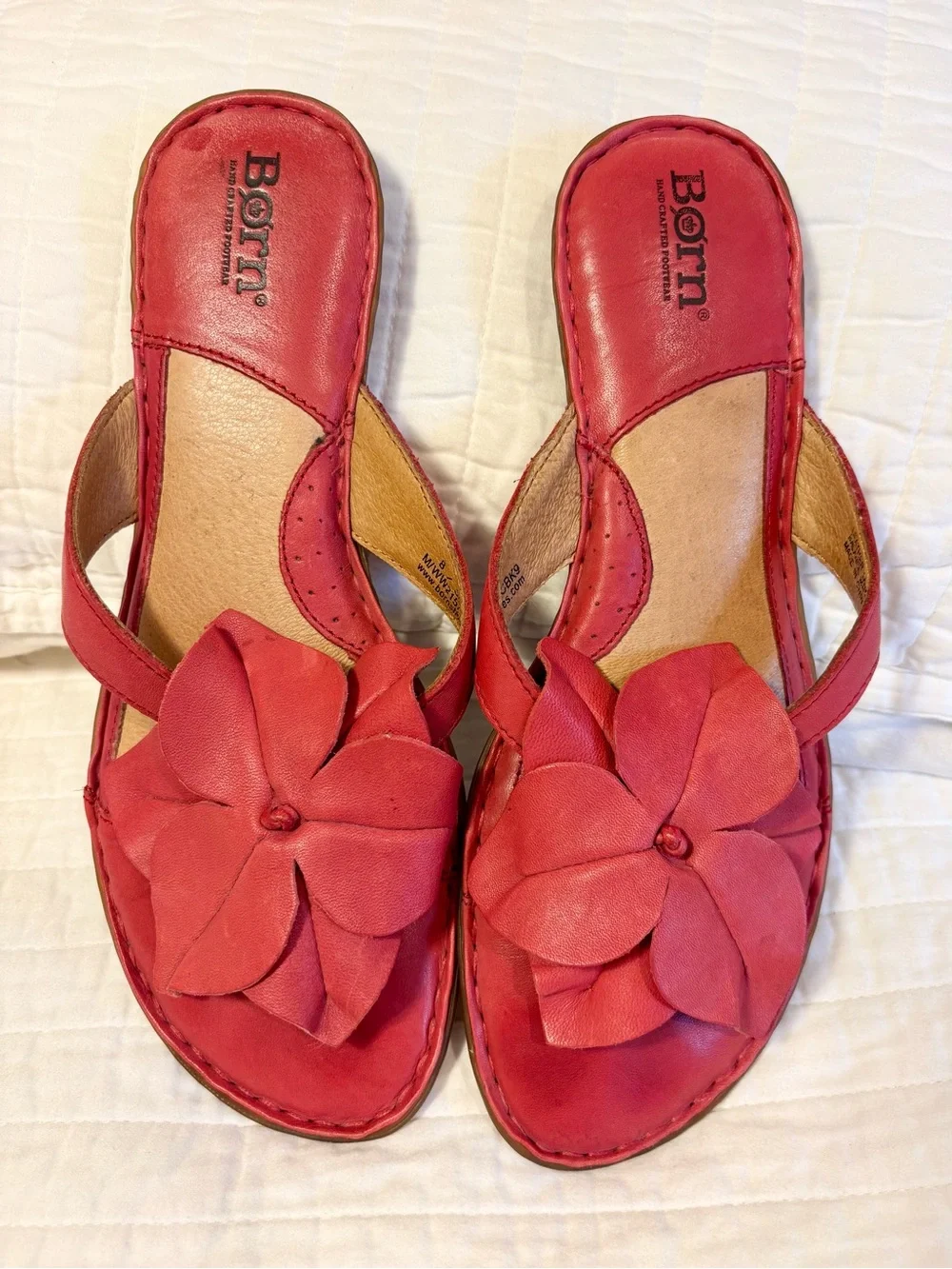 Born Red Leather Floral Slide Sandals